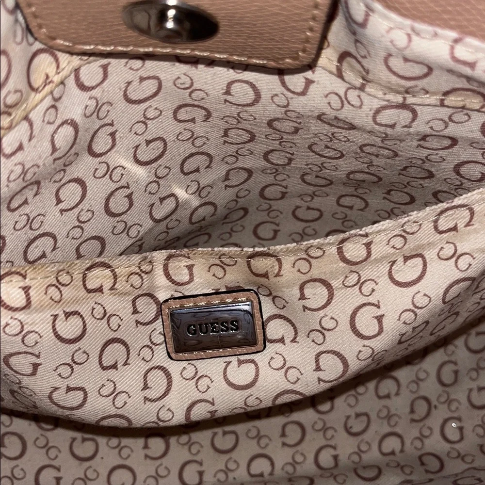 GUESS Cream and Tan Logo Satchel with Removable Strap - Picture 8 of 10